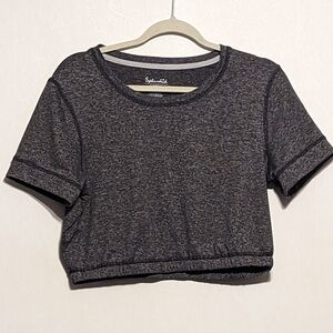 Splendid Black Grey Stripe Cropped Short Sleeve Shirt Top Blouse - size Large